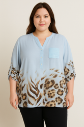 Skjorte med leopard og pailletter - Brystmål 130cm - Viskose